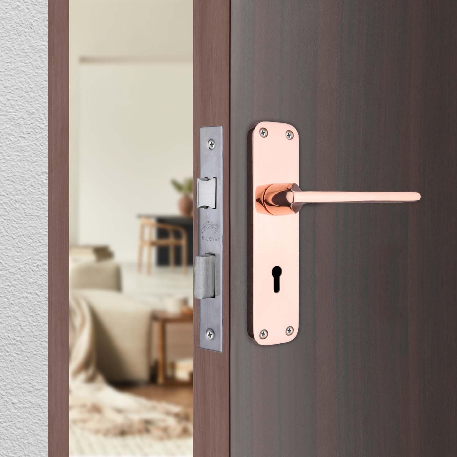 Godrej Locking Solutions and Systems Mortise Lock,6 Lever ELC-10,Mortise Handle Lock for Office & Internal Doors of Residential,Reversible Latch,Rose Gold Finish,for Wooden Doors,5 Year Warranty