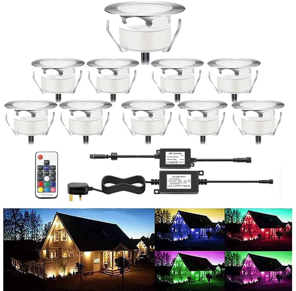 12V Deck Lights, 45MM Colour Changing LED Recessed Decking Spot,Low Voltage IP67 Waterproof Plinth Decking Lights, Lighting for Paving,Kitchen, Patio Deck Yard Garden, 10Packs