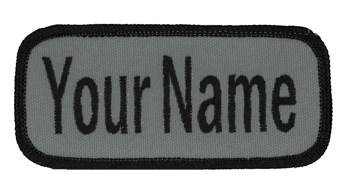 Name Patch Uniform Work Shirt Personalized Embroidered Black Border-Graphite. Hook Fastener.