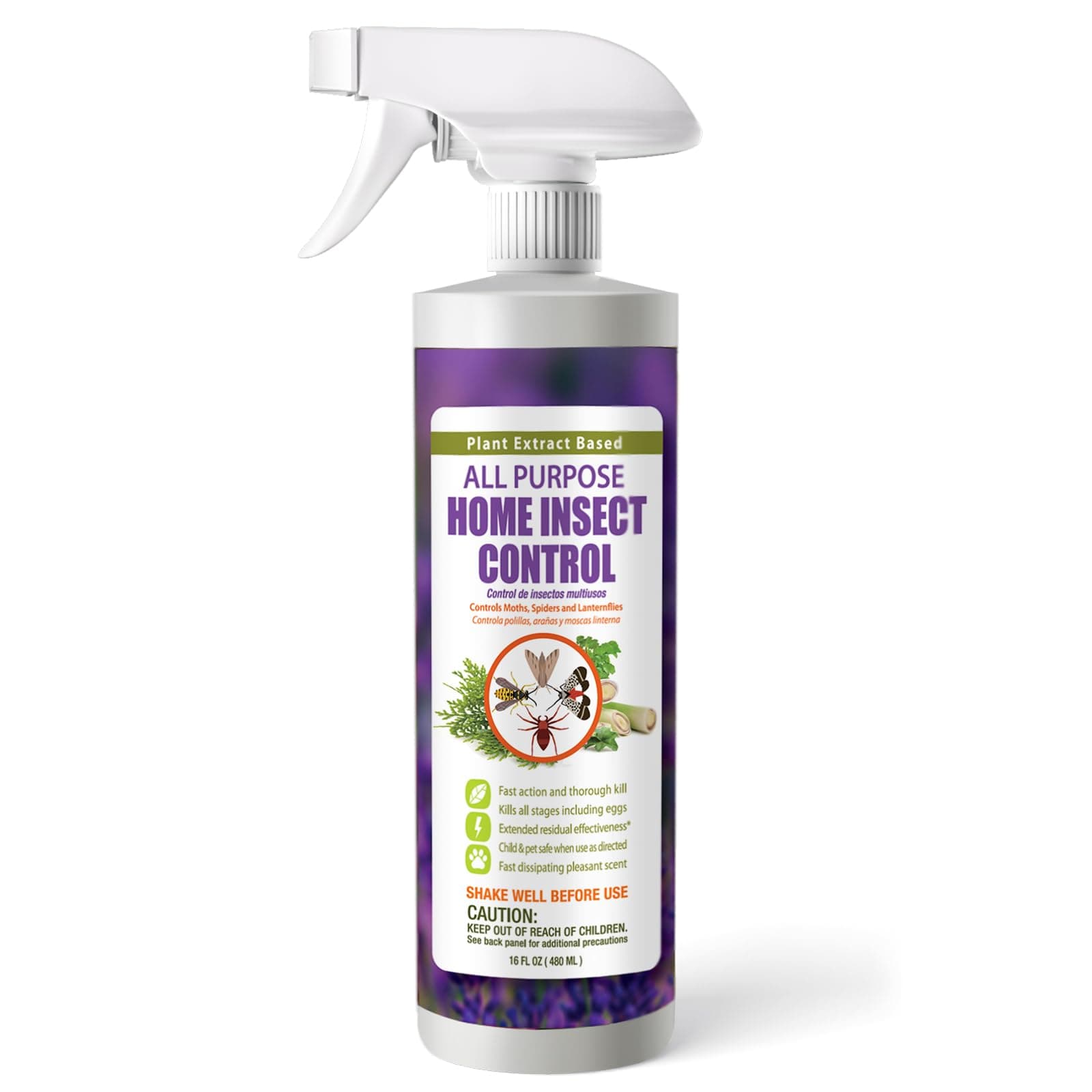 EcoVenger by EcoRaider All Purpose Insect Control 16 oz, Fleas, Fruit Flies, Gnats, Moths, Roaches, Spiders, Fast Kill, Lasting Prevention, Kill Eggs, Plant Extract Based & Non-Toxic, Child & Pet Safe
