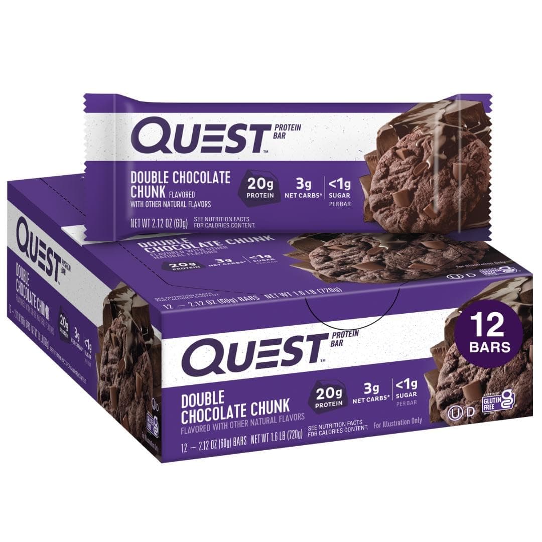 Nutrition Double Chocolate Chunk Protein Bars, High Protein, Low Carb, Gluten Free, Keto Friendly, 12 Count