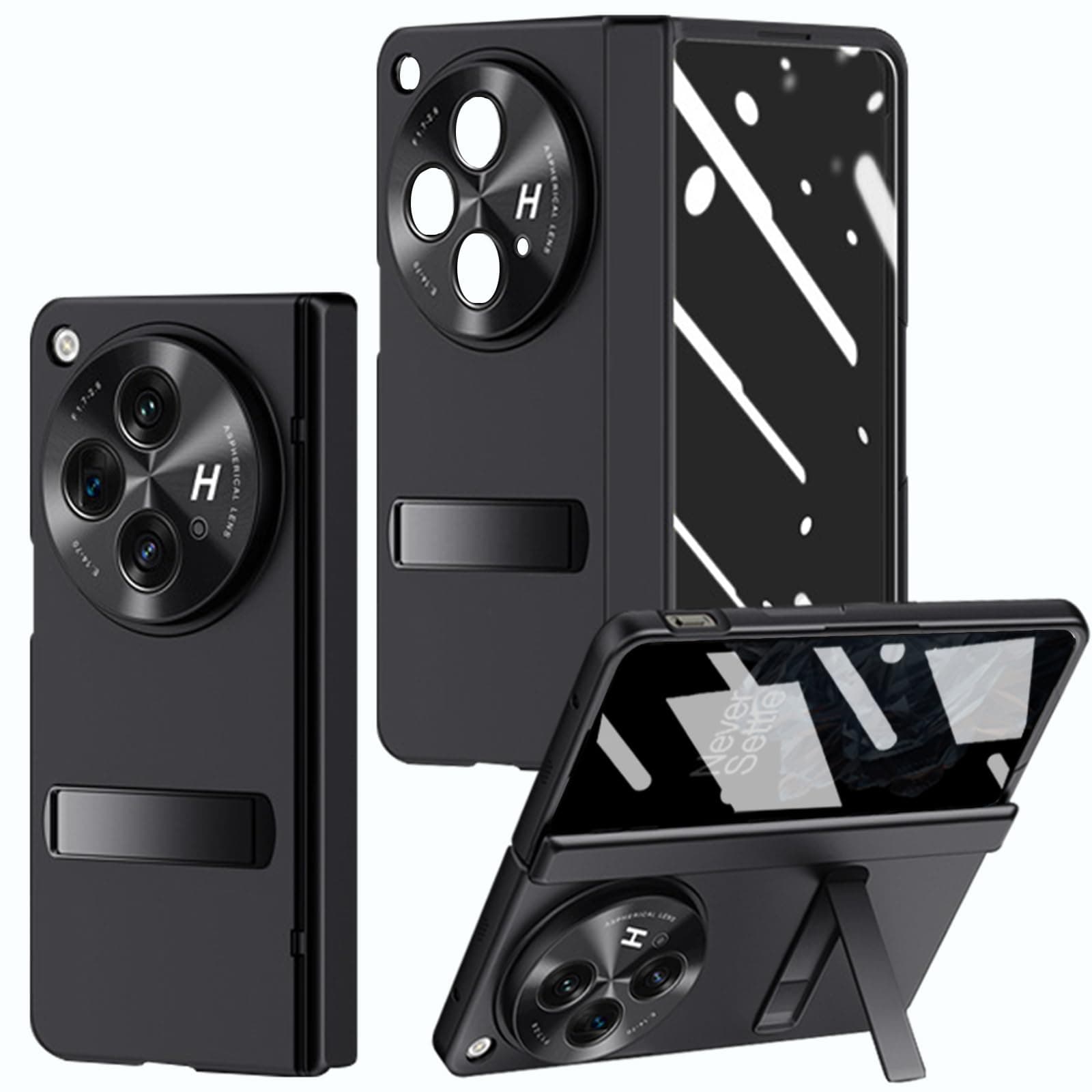 for OnePlus Open Case with Privacy Screen Protector, All-Inclusive Phone Case with Hinge Protection Screen Protector Scratch-Resistant Kickstand Hard PC Protective Cover for OnePlus Open Black
