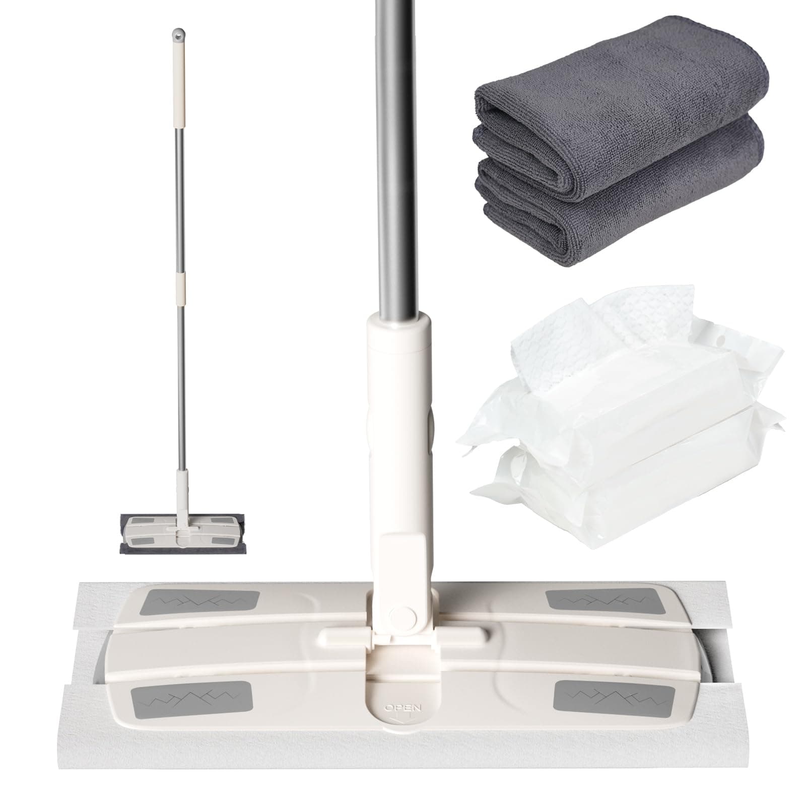 Dust Mops, 2-in-1 Dry + Wet Floor Mopping and Sweeping Kit, Multi-Surface Kit for Floor Cleaning, Kit Includes 1 Sweeper, 40 Dry Sweeping Cloths, 2 Wet Mopping Cloths