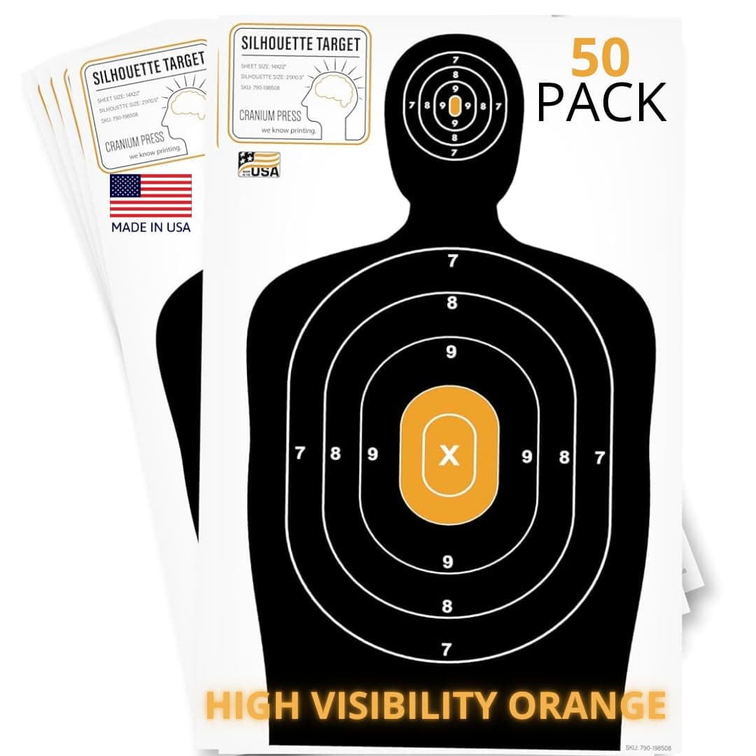 50-Pack Paper Shooting Targets for Range Practice - Bulk Silhouette Targets with Bullseye for Hunting, Handguns, Pistols & Rifles | Large 14x22 Inch Size for Accurate Aim & Training