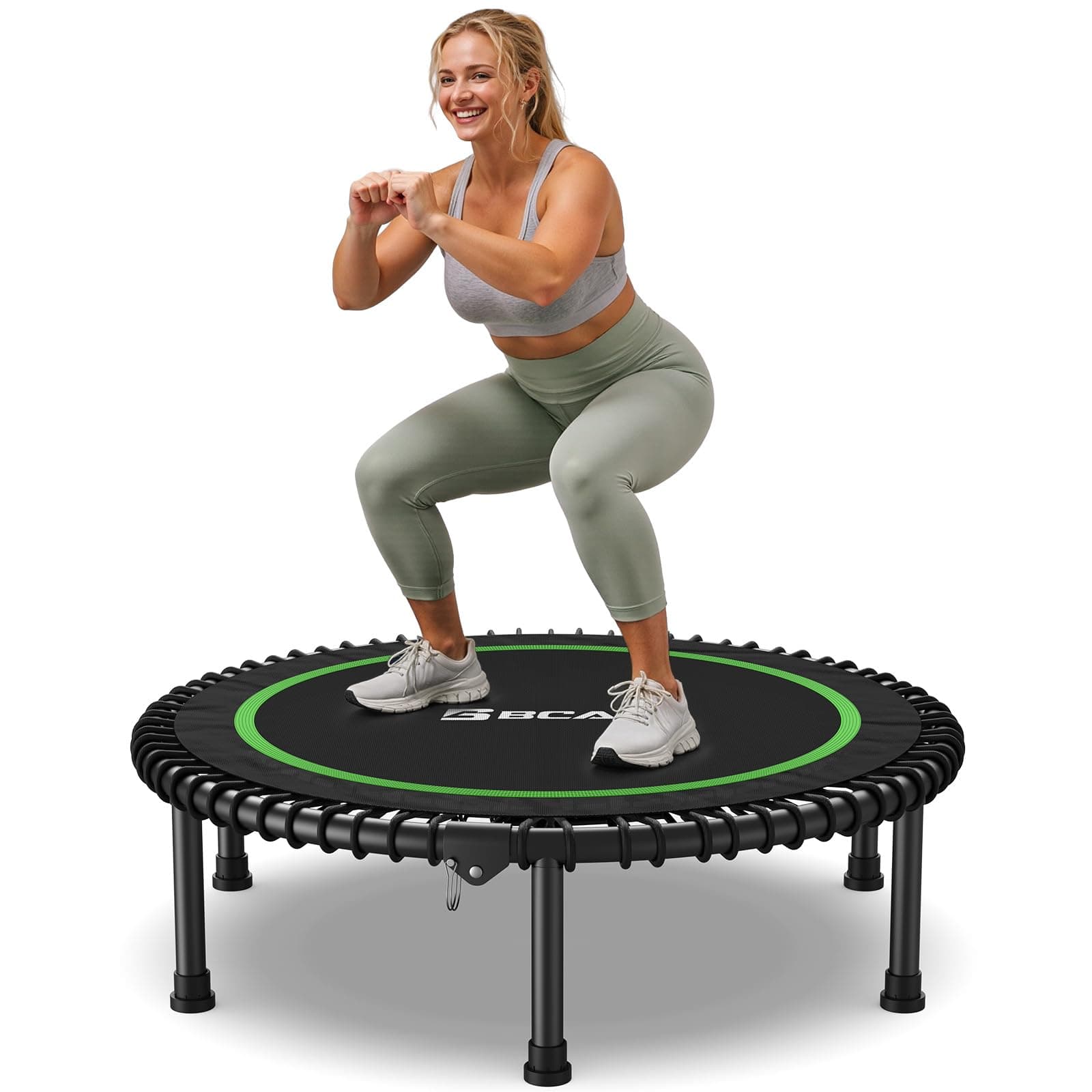 450/550 LBS Foldable Mini Trampoline, 40"/48"/50" Fitness Trampoline with Bungees, Adjustable Foam Handle, Stable & Quiet Exercise Rebounder for Kids Adults Indoor/Garden Workout