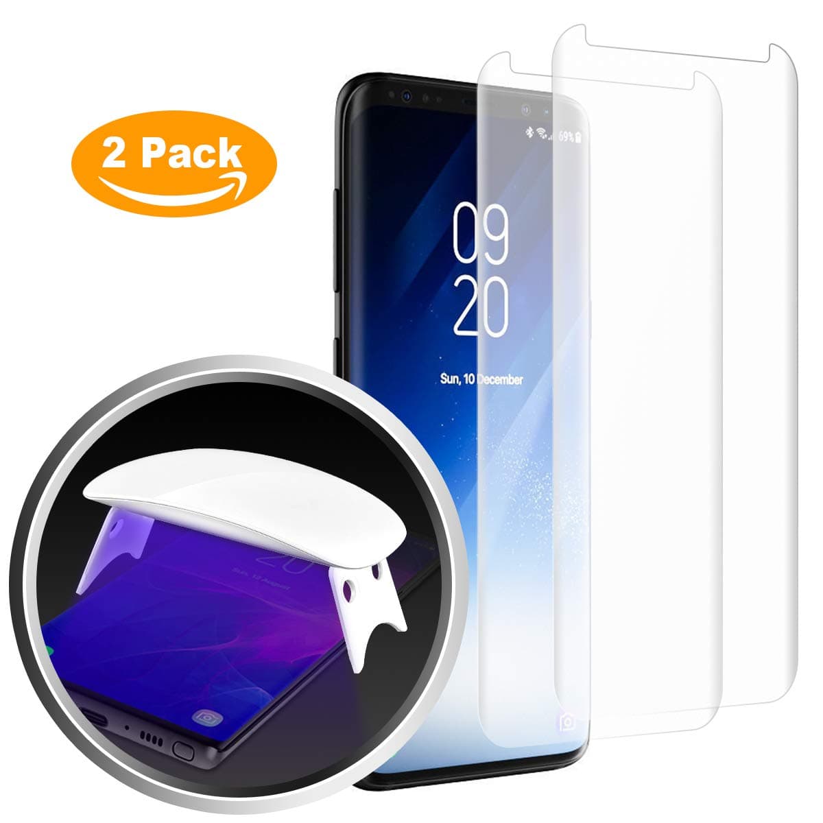 Heroshield Galaxy S9+ Matte Tempered Glass Screen Protector, [Full Adhesive] [Anti-Glare] 3D Curved Protective Film for Samsung Galaxy S9 Plus(2 Pack)