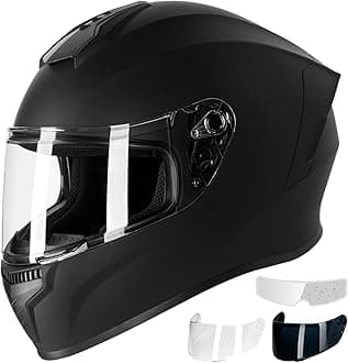 Favoto Full Face Motorcycle Helmet DOT Approved, Cascos Para Motos Snowmobile Dirt Bike Helmet for Adults Men Women, Anti-Fog Film Included, Black, Medium