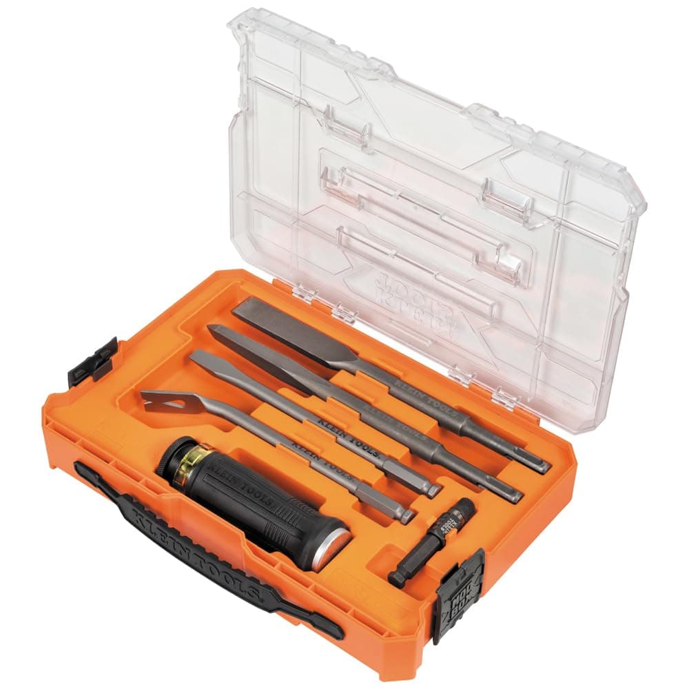 Klein Tools 32755SD SDS Plus Hammer Drill and Chisel Bit Set, Flat Chisel and Bull Point Tips, Use with Rotary Hammer Drills and Handheld Pry Bars, 6-Piece