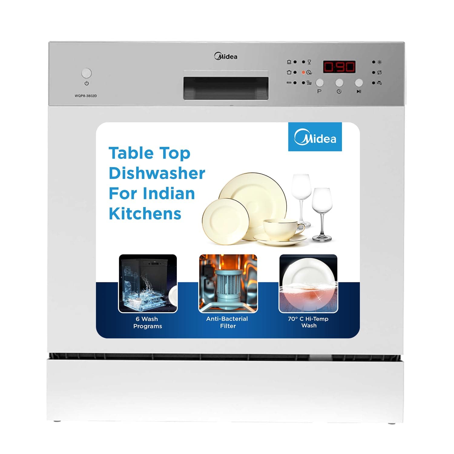 Midea 8 Place Setting Table Top Dishwasher (WQP8-3802D, Silver)