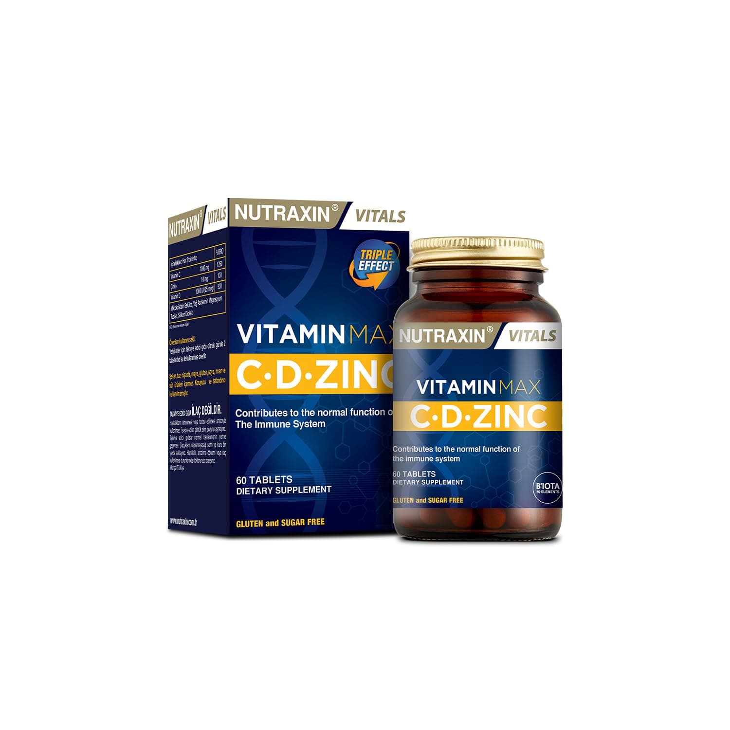 Nutraxin Vitals Vitamin Max C + D + Zinc 60 Tablets – Daily Immune Support Formula with Vitamin C, Vitamin D3 and Zinc to Support Immunity, Bone Health, Energy Levels and Overall Wellness