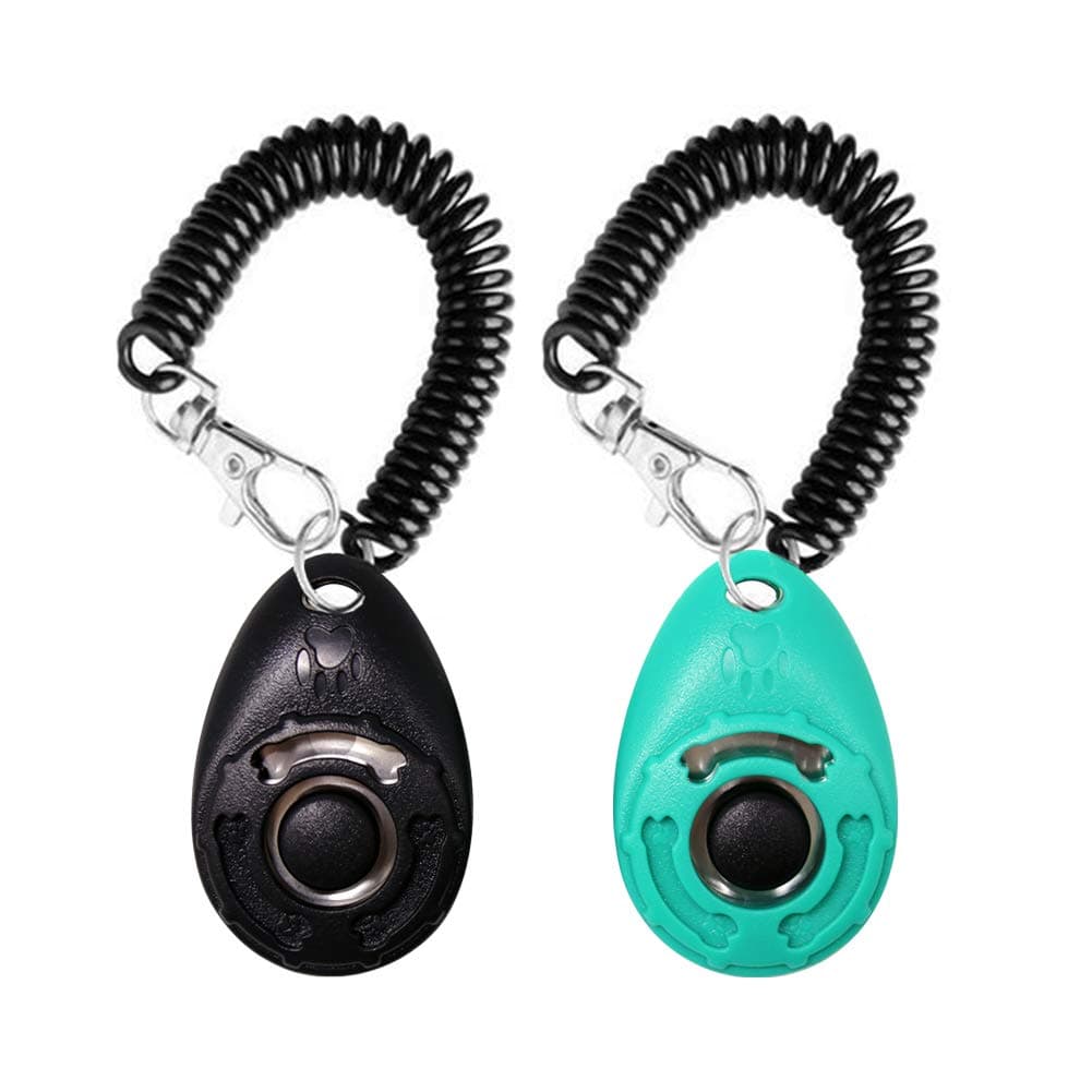 OYEFLY Dog Training Clicker with Wrist Strap - Durable Lightweight Easy to Use, Pet Training Clicker for Cats Puppy Birds Horses. Perfect for Behavioral Training 2-Pack (Black and Water lake blue)