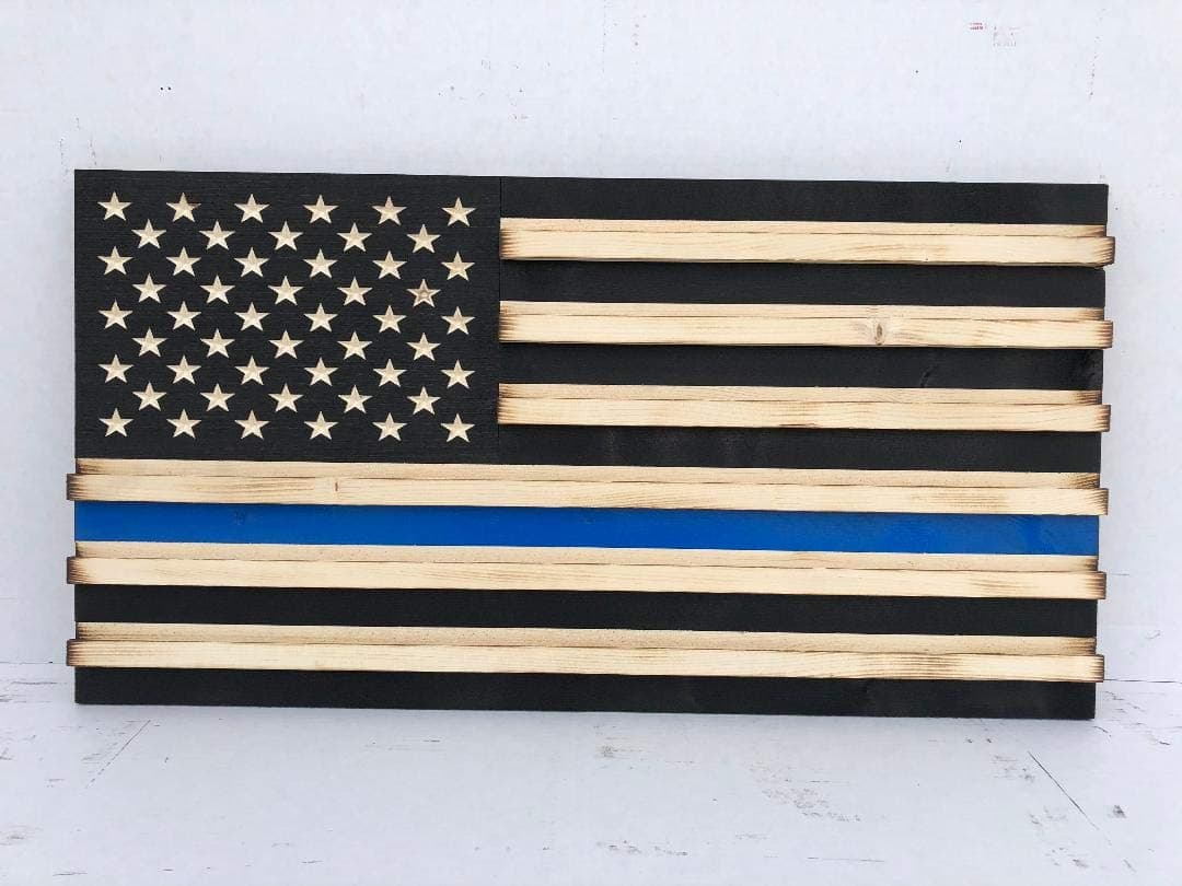 RyMar Custom CreationsMedium black and white Rustic American Flag Challenge Coin Display Thin Blue Line