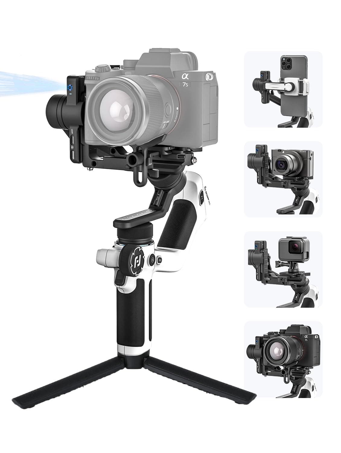 SCORP Mini 2 (White) Gimbal Stabilizer for Camera & Smartphone, 3-Axis Handheld Gimbal with AI Tracking, Gesture Control, Quick Release, Touchscreen, for Vlogging YouTube TikTok GoPro