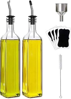 Oil Dispenser Oil Bottle for Kitchen, 2 Pcs Glass Olive Oil Dispenser and Vinegar Dispenser Set with Funnel Easy Refill (500ml)
