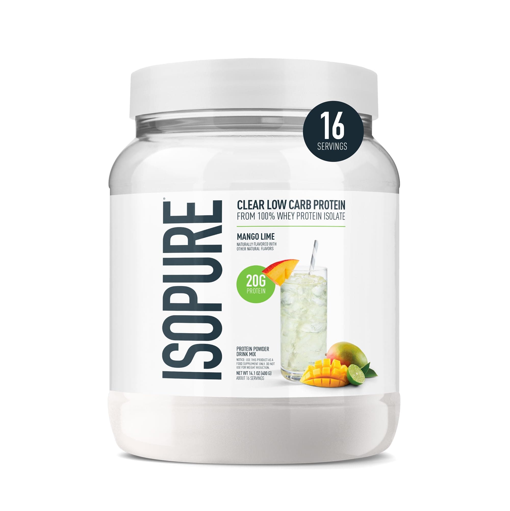Isopure Protein Powder, Clear Whey Isolate Protein, Post Workout Recovery Drink Mix, Gluten Free with Zero Added Sugar, Infusions- Mango Lime, 16 Servings