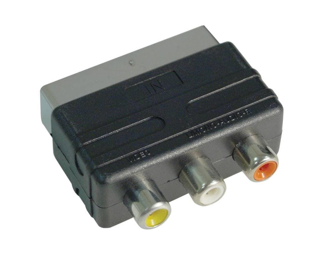 Electrovision Scart Adaptor with 3 Phono Sockets - Black