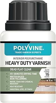 Polyvine Heavy Duty Interior Varnish Satin or Dead Flat Finishes – Quick Dry Varnish – Polyurethane, Water-Based, Water Resistant Coating for Indoor Woodwork, Painted Surfaces & More, Dead Flat 100ml