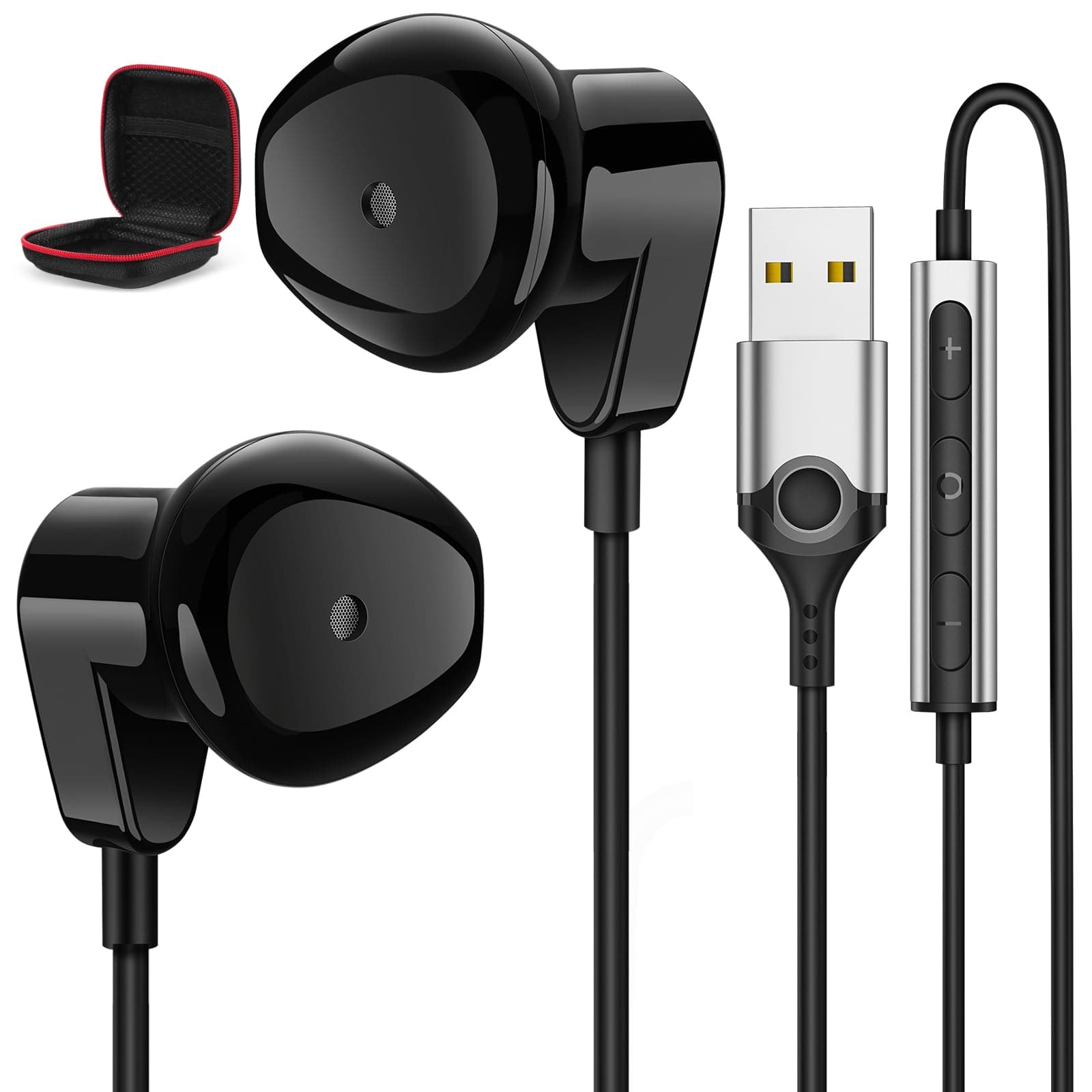 APETOO USB Headset with Microphone for PC/Laptop, 7.5FT USB Type-A Wired Earbuds in-Ear Headphones - Volume Control, Mute Audio, Lightweight, Compatible with Lenovo Acer HP Dell Laptop Desktop, Black