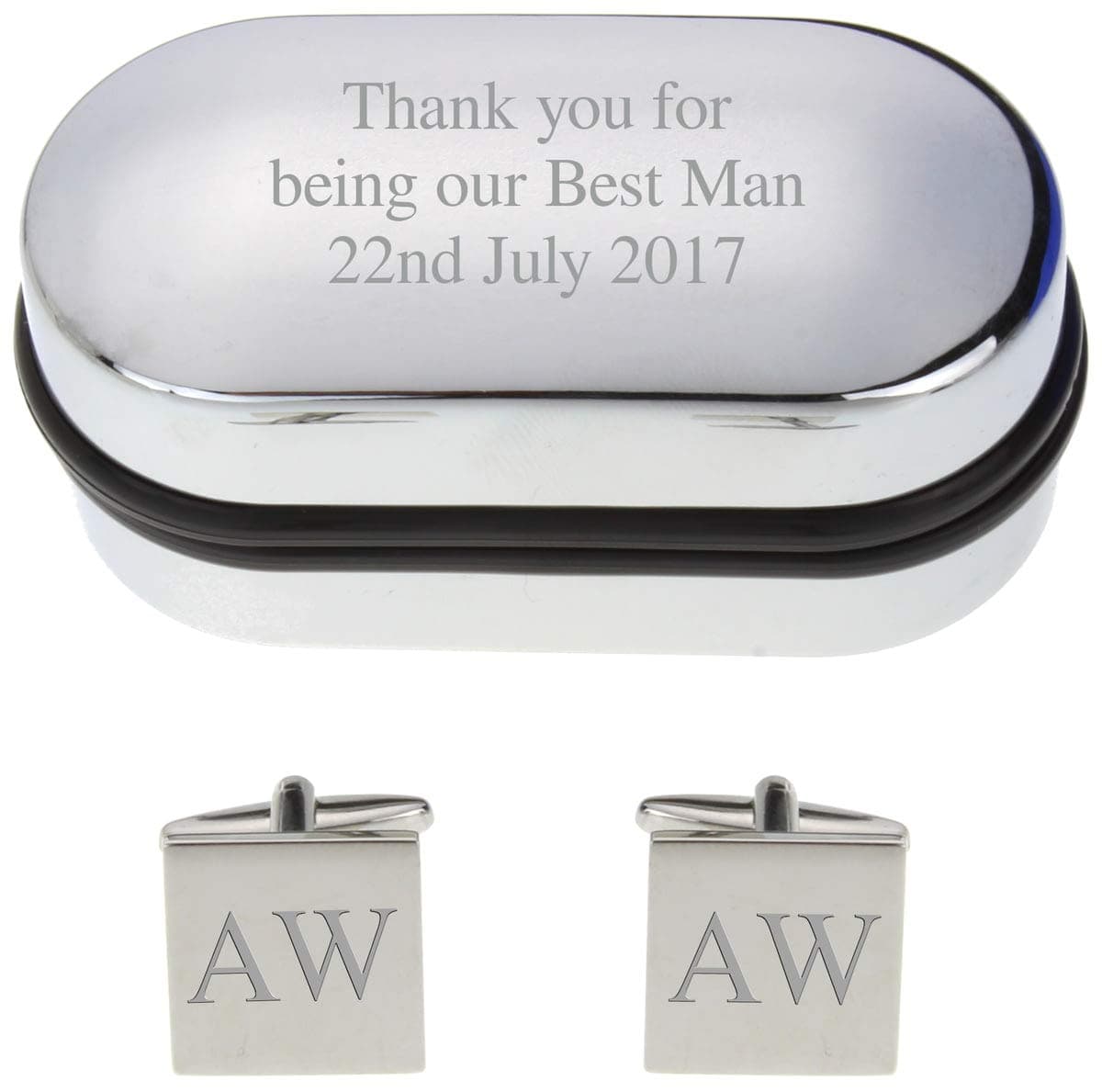 Go Find A GiftPersonalised Engraved Square Cufflinks with Chrome Case - Gifts for Men Wedding Anniversary Husband Bridegroom