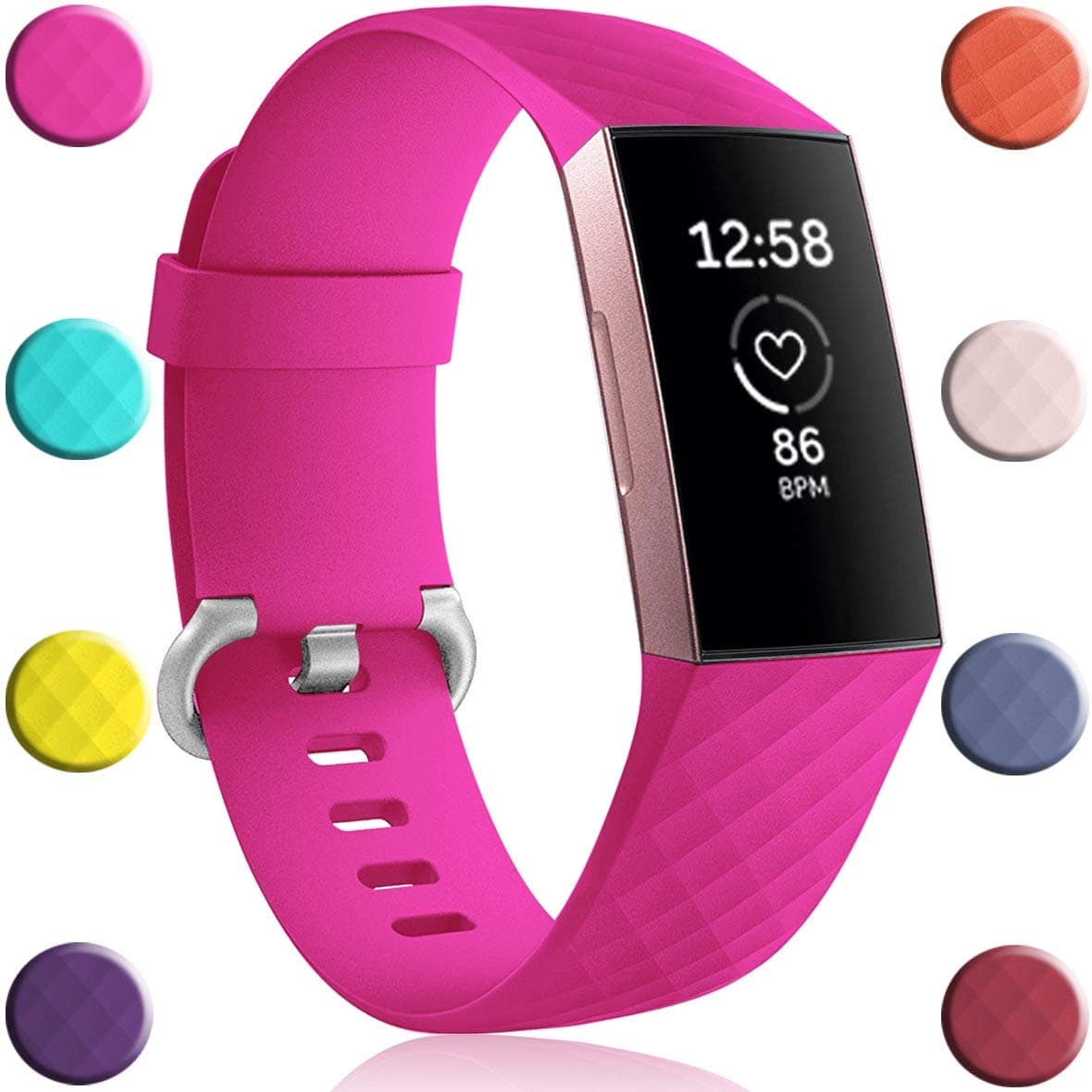 Bands Compatible with Fitbit Charge 4 / Fitbit Charge 3 / Charge 3 SE, Waterproof Replacement Sports Watch Strap Wristbands for Women Men, Small, Rose Pink