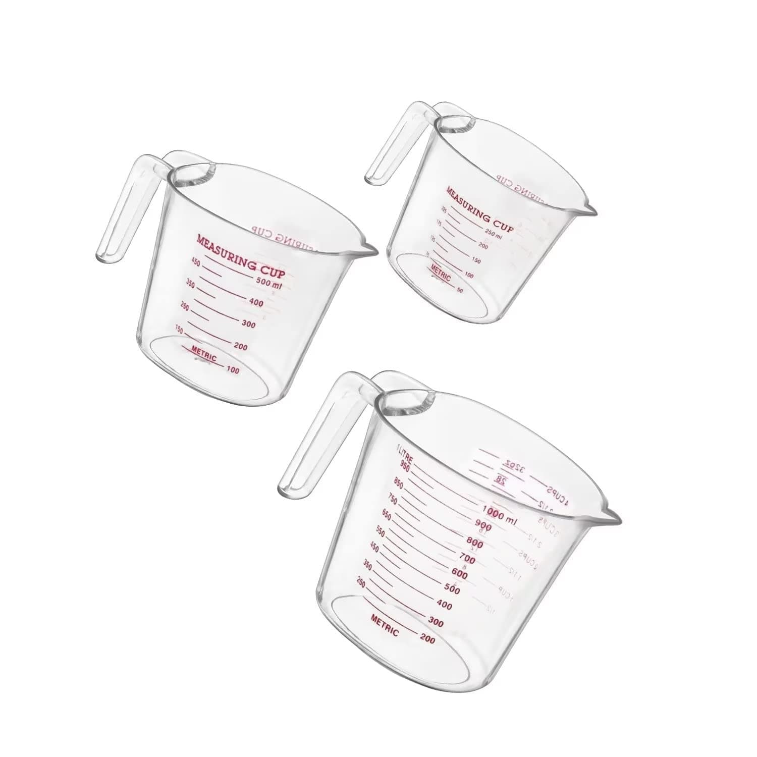 Holoras 3Pcs Plastic Measuring Cup Clear Measuring Jug Set: 1000ml & 500ml & 250ml Nesting Stackable Container for Measure Liquid and Baking Items, Kitchen Lab Use (250ml/500ml/1000ml)