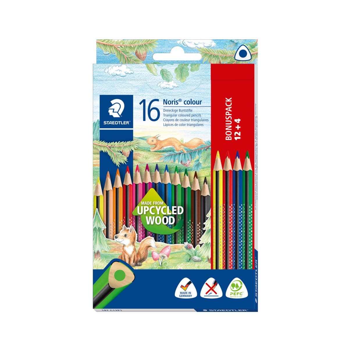 STAEDTLER 187 C12P1 Noris Colour Colouring Pencils (Increased Break-Resistance, Triangular Shape, Attractive Design, Ergonomic Soft Surface, Wopex Material, Set of 16 Brilliant Pens in Cardboard Case)