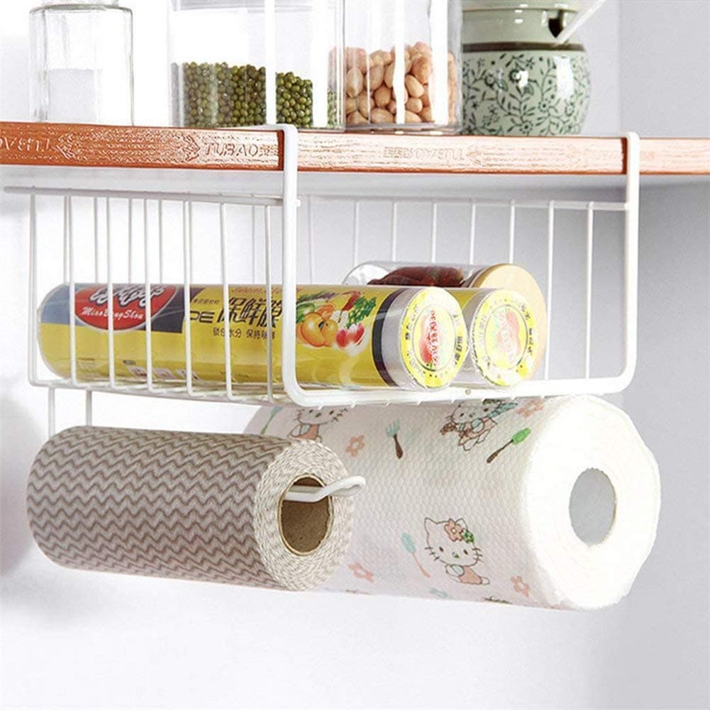 LWVAX? Multifunctional Storage Basket Kitchen Storage Rack Under Cabinet Storage Shelf Basket Wire Rack Organizer (White 1,28 x 26 x 20Cms,Cast Iron, Hanging Shelves)