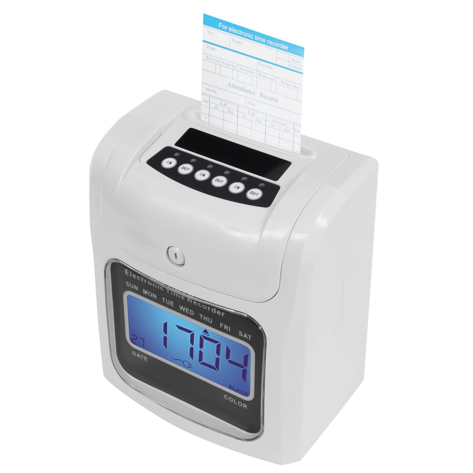 Calculating Time Clock,Staff Check in Out Machine with LCD Display,Automatic Time Calibration,Small Business Punch Pak, Up to 50 Employees, Includes 50 Time Cards and 1 Security Key