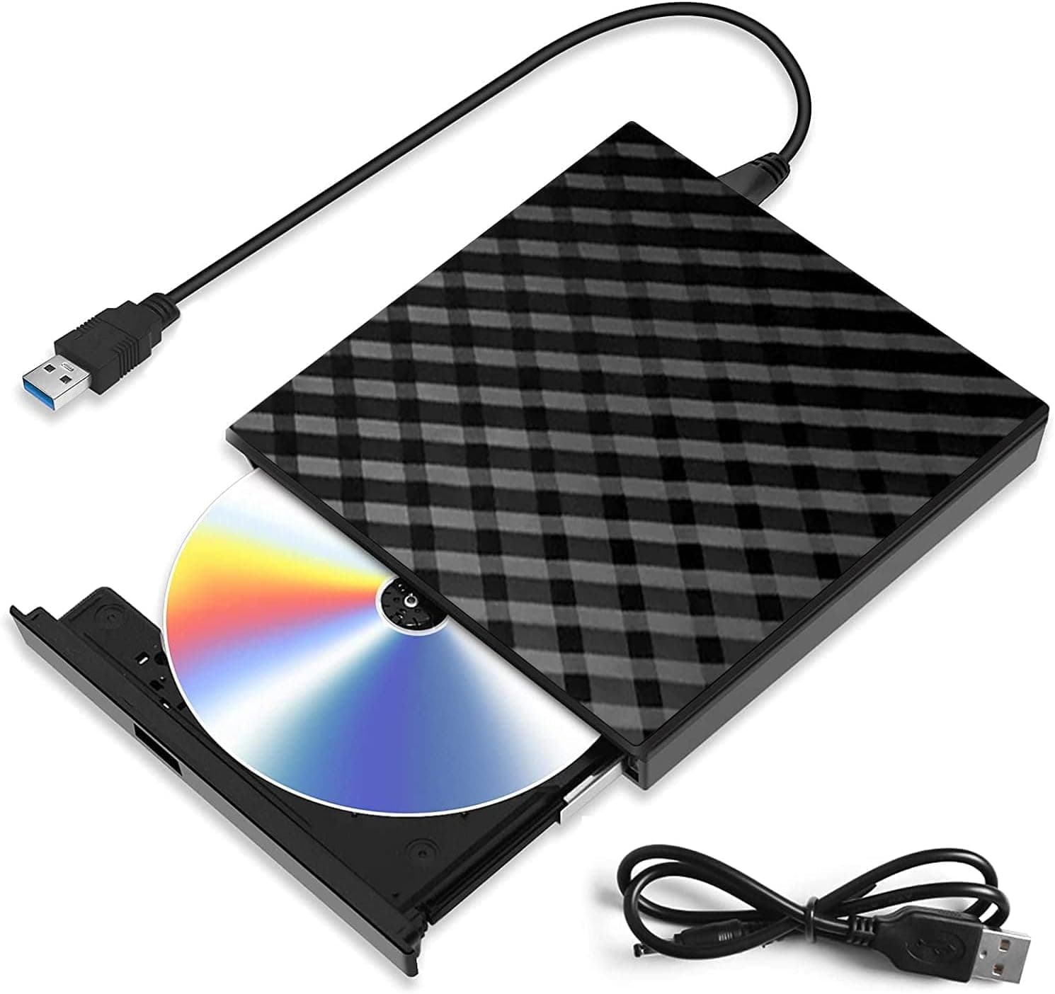 TFUFR External CD DVD Drive, USB 3.0 Slim Portable CD Reader CD/DVD-RW Burner Low Noise High Speed Data Transfer Super drive for Laptop, Desktop, Mac, IOS, Windows 10/8/7 / XP/Linux