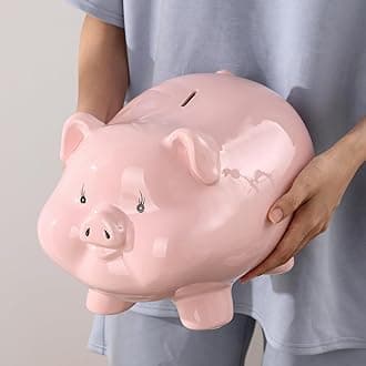 13“ Large Piggy Bank for Adults,Girls Piggy Bank for Boys,Ceramic Money Bank,Alcancias De Dinero para Adultos,Coin Bank,Real Money Box for Cash Gift,Modern Home Decor Living Room