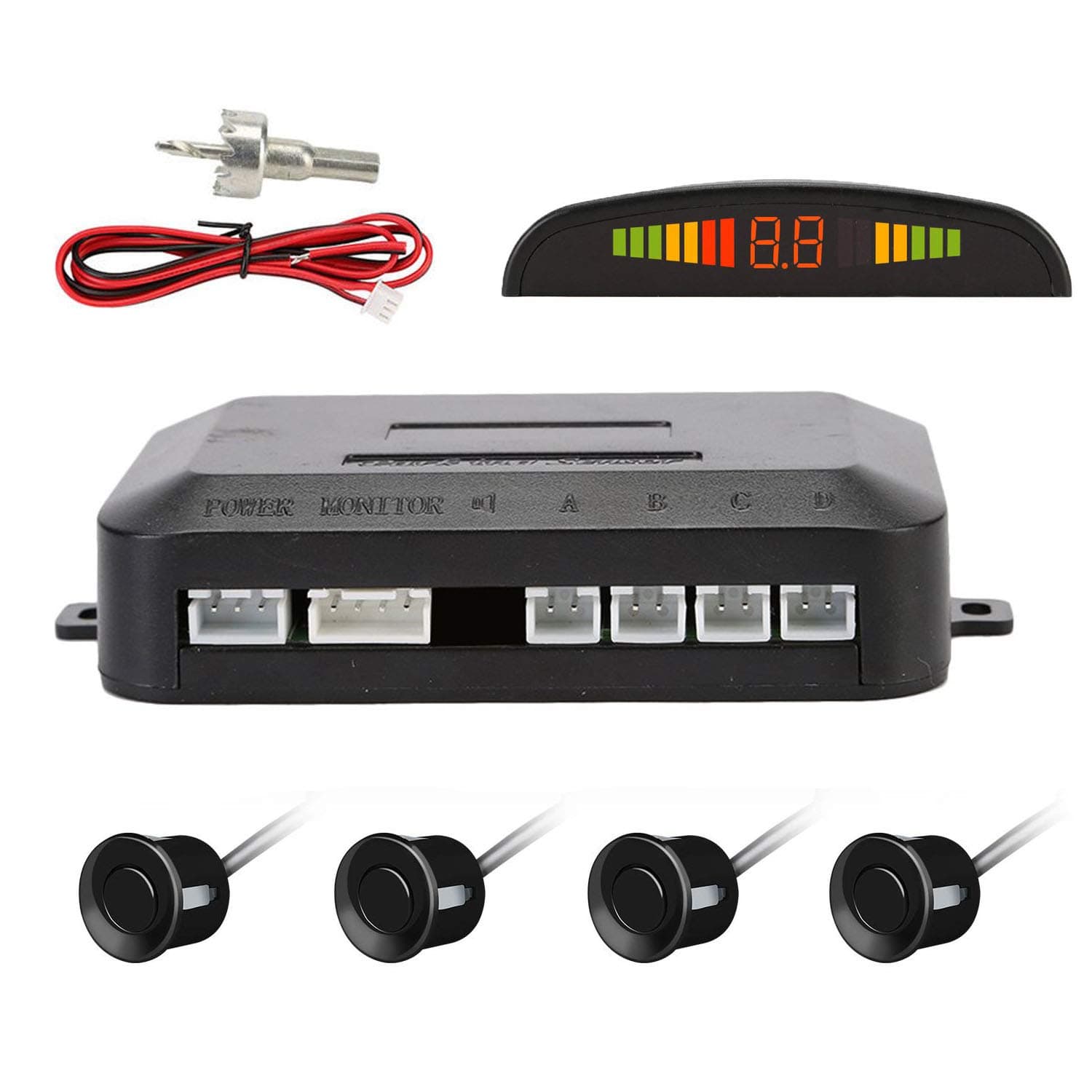 OSAN Car Parking Reverse Reversing Backup Radar System with 4 Parking Sersors Sound Alert LED Display Black