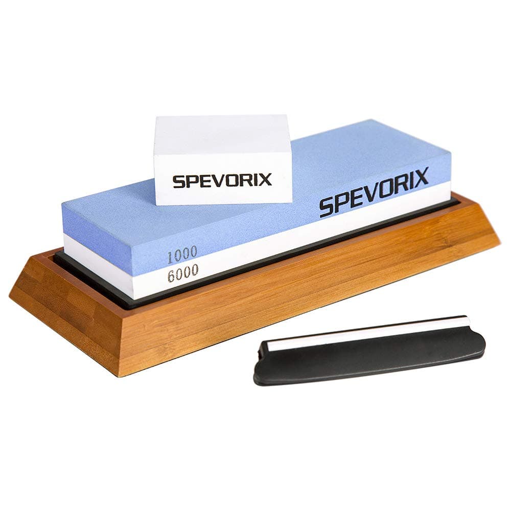 Sharpening Stone Whetstone Sharpener 1000/6000 Set With Flattening Stone Non-slip Bamboo Base and Angle Guide for Kitchen Outdoor Knives