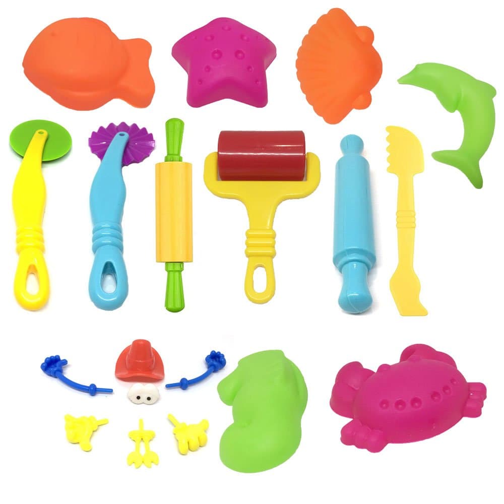 Play Dough Tool Set for Kids Various Shape Playdough Cutters with Animal molds Clay Modelling Tool kit Dough Rollers for Kids Age 3+