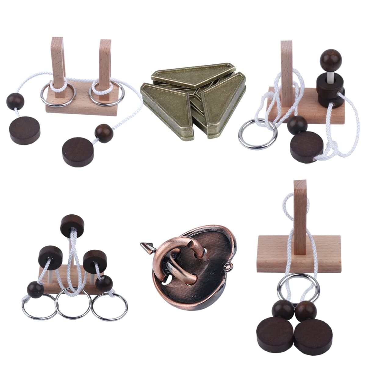 Wooden and Metal 3D Unlock Interlock Assorted Brain Teasers Puzzles，IQ Logic Training Family Game Party Favor Coffee Table Time Unlock Interlock Mind Puzzles Box