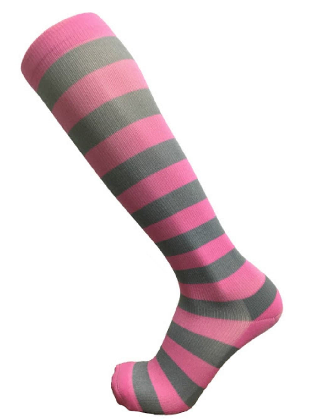 Cute Compression Socks (20-30 mmHg graduated; 1 pair; 1 size fits most) - Perfect for moms, athletics, sports, pregnancy, maternity, nurses, travel, leg, Pink/Gray