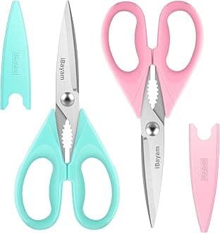iBayam Kitchen Shears, Kitchen Scissors All Purpose Heavy Duty Meat Scissors Poultry Shears, Dishwasher Safe Food Cooking Scissors Stainless Steel Utility Scissors, 2-Pack, Pastel Pink, Mint Blue