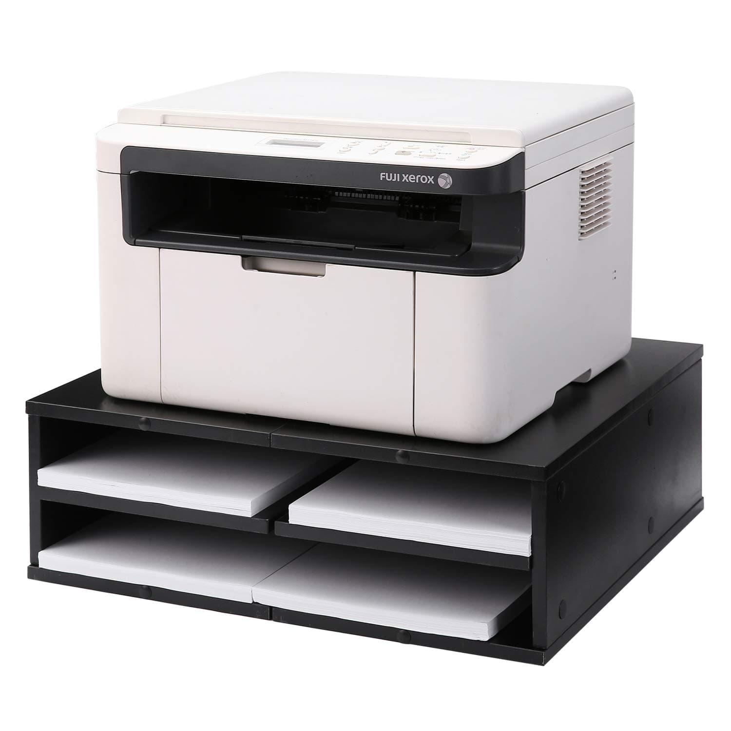 5Rcom Printer Stand Dual Computer Tabletop Monitor Stand Risers with Storage,Black Multifunctional Desktop Organizer/Shelf