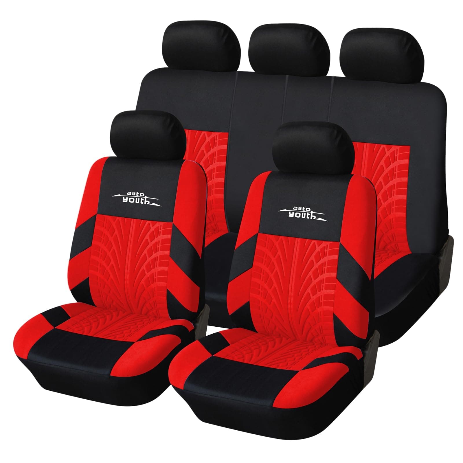 Car Seat Covers, Front Seat Covers with Split Car Bench for Women, Full Set of Seat Protectors, Red, 9 Pieces