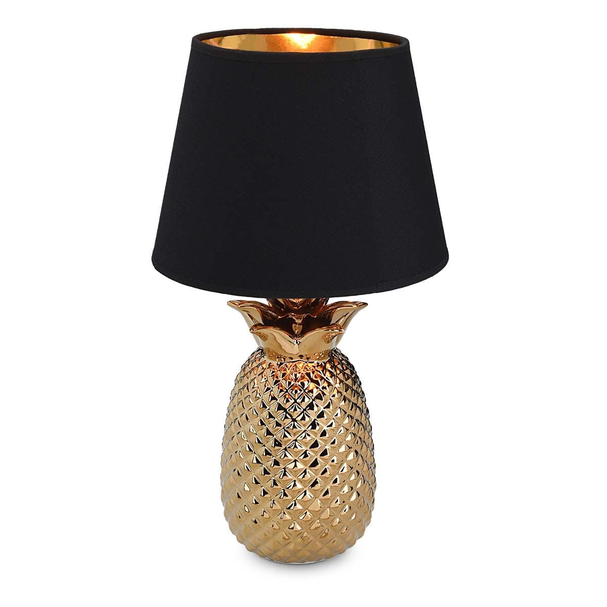 Gold Pineapple Table Lamp - Mini Lamp 13.8" Tall Light with Ceramic Base for Tables - with E12 Candelabra Bulb Socket - Small, Black Shade