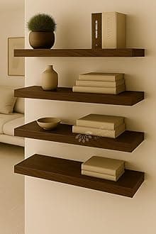 20 Inch Sheesham Laminate Extra Thick Floating Wall Shelf| Wall Mount| Wall Rack| Wall Bracket| Wall Cabinet| Floating Wall Shelves (Large, Set of 4)