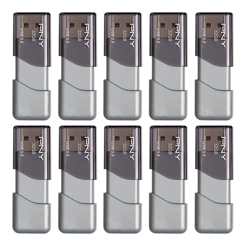 32GB Turbo Attaché 3 USB 3.0 Flash Drive, Silver (Pack of 10)