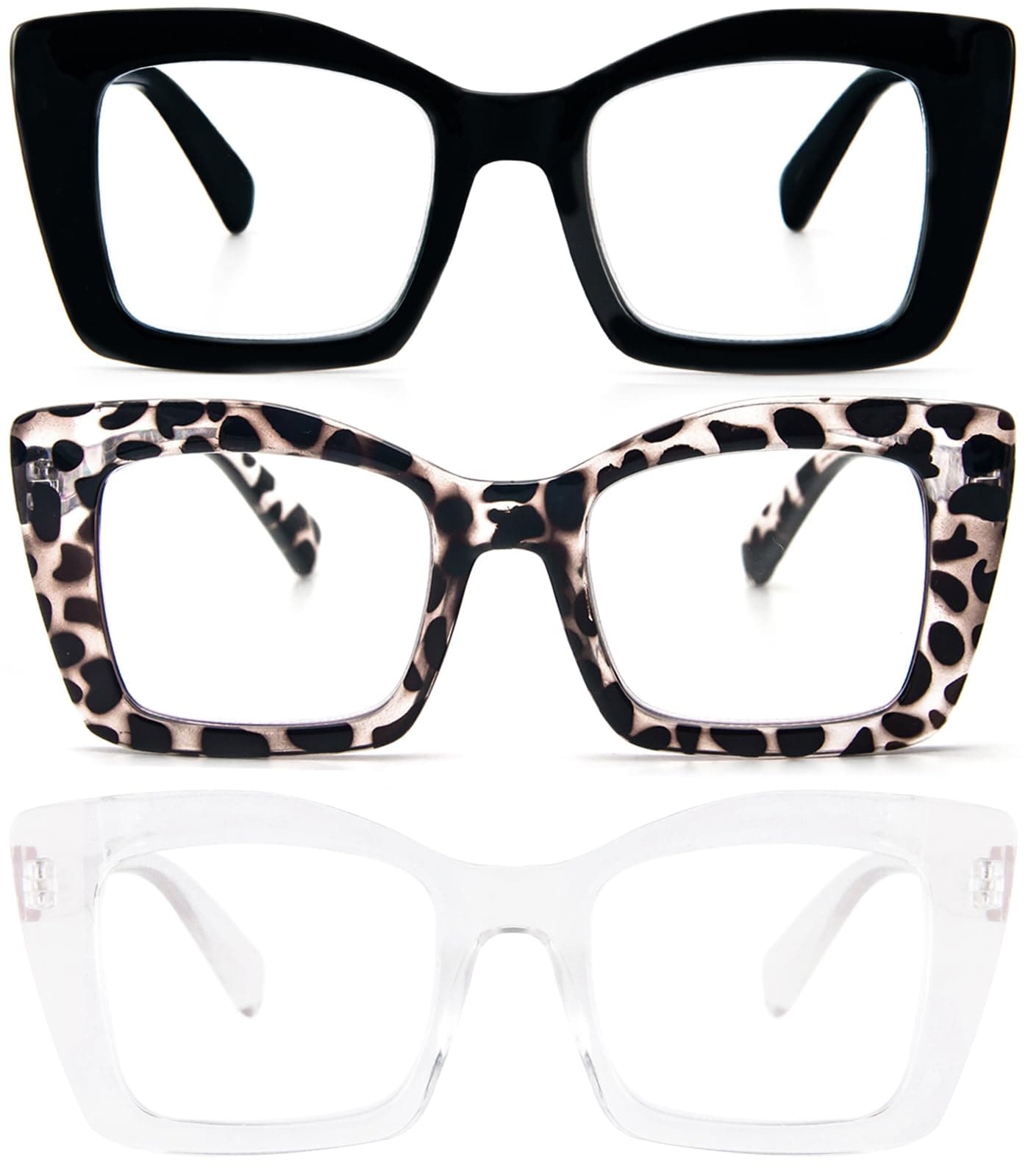 Oversized Square Reading Glasses Oprah Style for Women, Blue Light Blocking Large Frame Computer Readers Spring Hinge