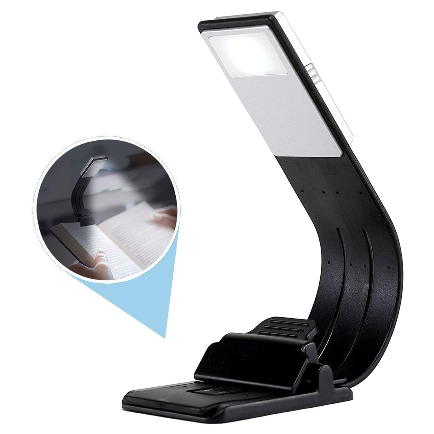 LED Book Light Portable Clip Book Reading Light Adjustable 4-Level Brightness USB Rechargeable Book Reading Lamp in Bed with Eye-Care Brightness for Book and Outdoor Lighting
