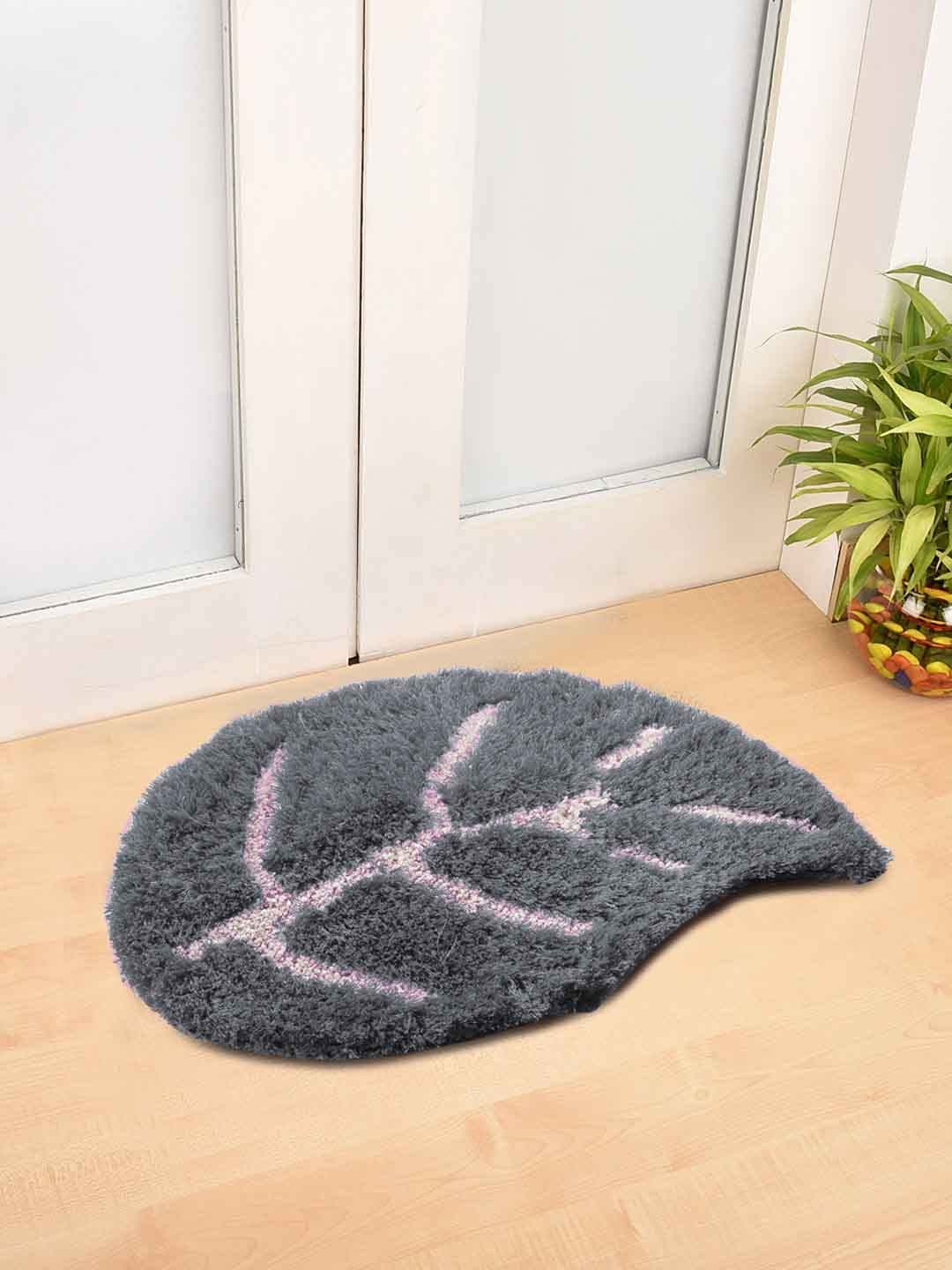 FABINALIV Floral Grey Polyester Small Size Door Mat-(62 x 42 cm) (FLDM-1009-Grey)
