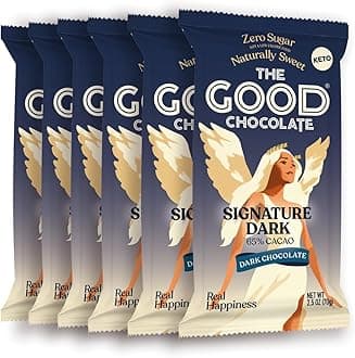 The Good Chocolate - Keto Dark Chocolate Bars, Zero Sugar, Lower Net Carb Snack, Lower Calorie, Vegan Chocolate Candy, 6 Bar Value Pack