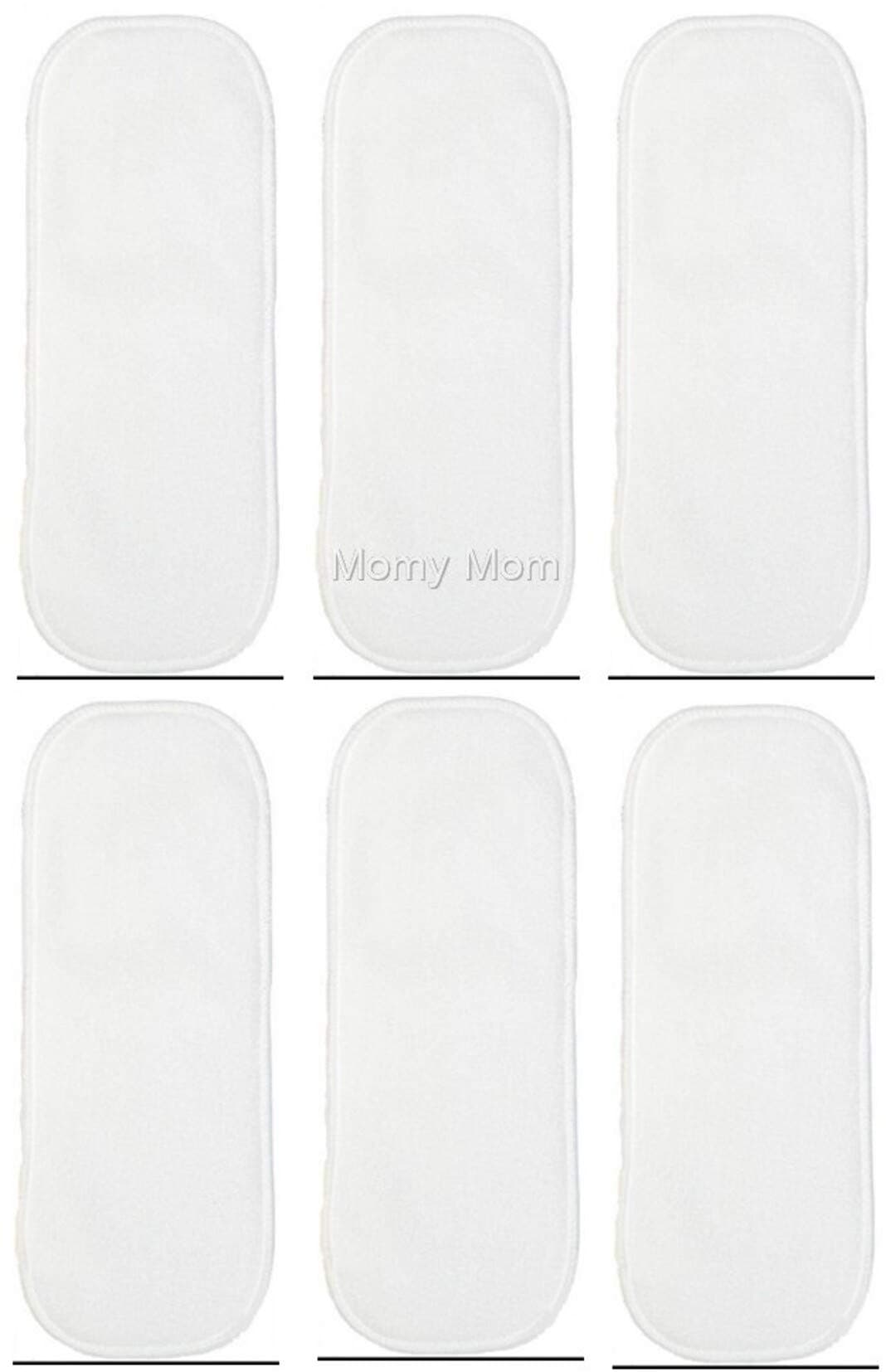 MOMY MOM 4 Layer Reusable Cloth Diaper Inserts/Nappy Pads/Nappy Liners, Microfiber, White, 0-24 Months- Pack of 6 Pcs