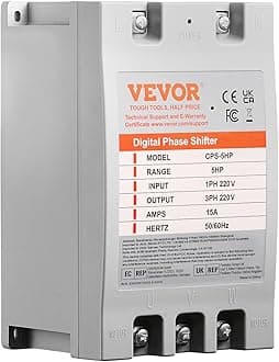 VEVOR 3 Phase Converter - 5HP 15A 220V Single Phase to 3 Phase Converter, Digital Phase Shifter for Residential and Light Commercial Use, 220V Input/Output (One Converter for One Motor Only)