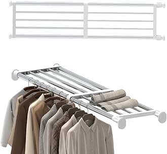 Hershii Tension Shelf Expandable Rod Closet System Heavy Duty Clothes Hanger Adjustable DIY Garage Bathroom Kitchen Storage Organizer Shoe Rack, Plant Stand, Bookshelf