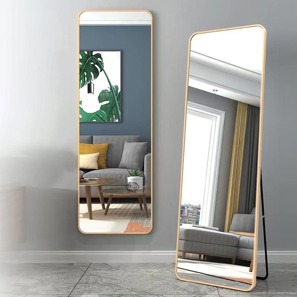 Dressing Mirror Full Length Mirror Floor Mirror Large Wall Mounted Mirror Stand Mirror Aluminum Alloy Thin Frame, Gold, 155 x 45 cm