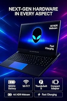 Alienware 18-inch Area-51 Gaming Laptop - GeForce RTX 5080 16GB GDDR7 18" QHD+ 300Hz Intel Ultra 9 275HX AlienFX RGB Lighting Wi-Fi 7 Ai NPU Quad Fan Cooling, Win 11PRO(32GB DDR5, 2TB SSD)